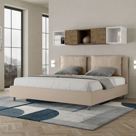 180x200 cm Bed with Headboard and Faux Leather Cushions Made in Italy - Olimpiadi Viadurini