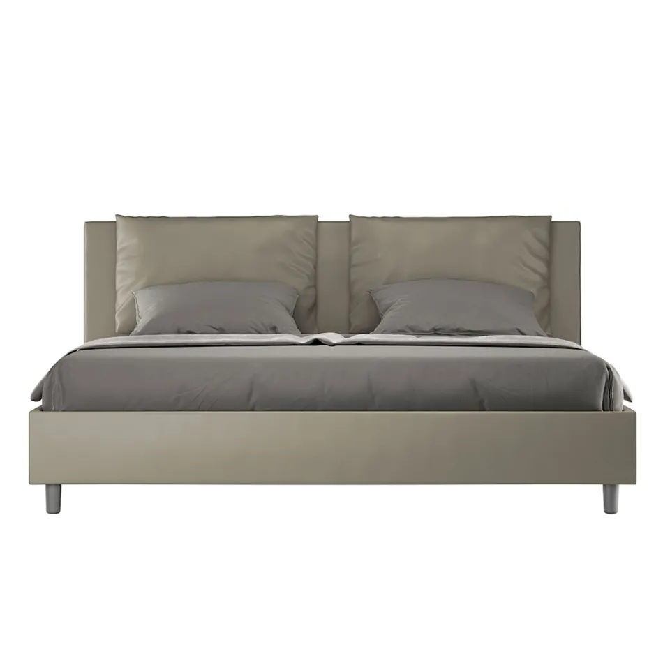 180x200 cm Bed with Headboard and Faux Leather Cushions Made in Italy - Olimpiadi Viadurini