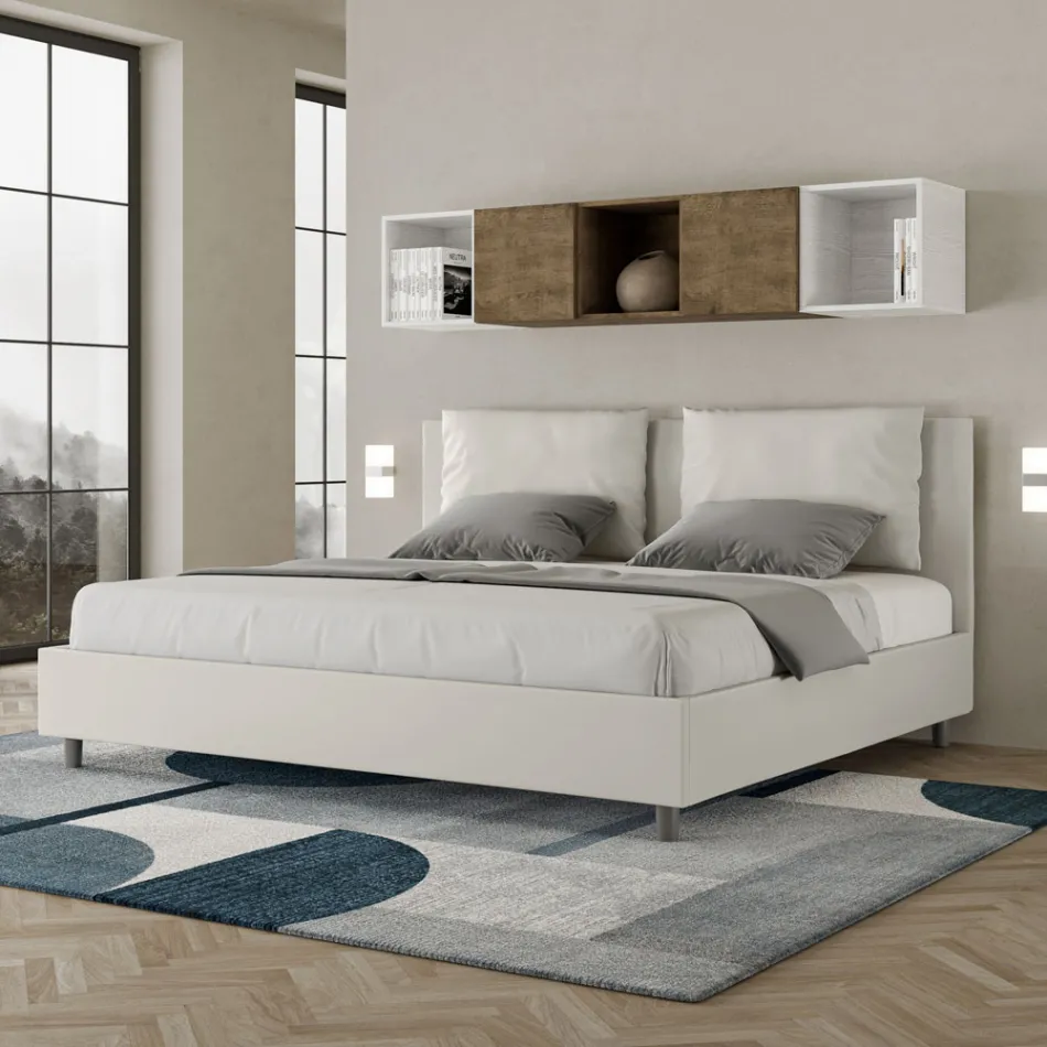200x200 cm Bed with Headboard and Faux Leather Cushions Made in Italy - Olimpiadi Viadurini