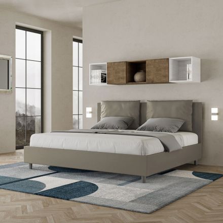 200x200 cm Bed with Headboard and Faux Leather Cushions Made in Italy - Olimpiadi Viadurini