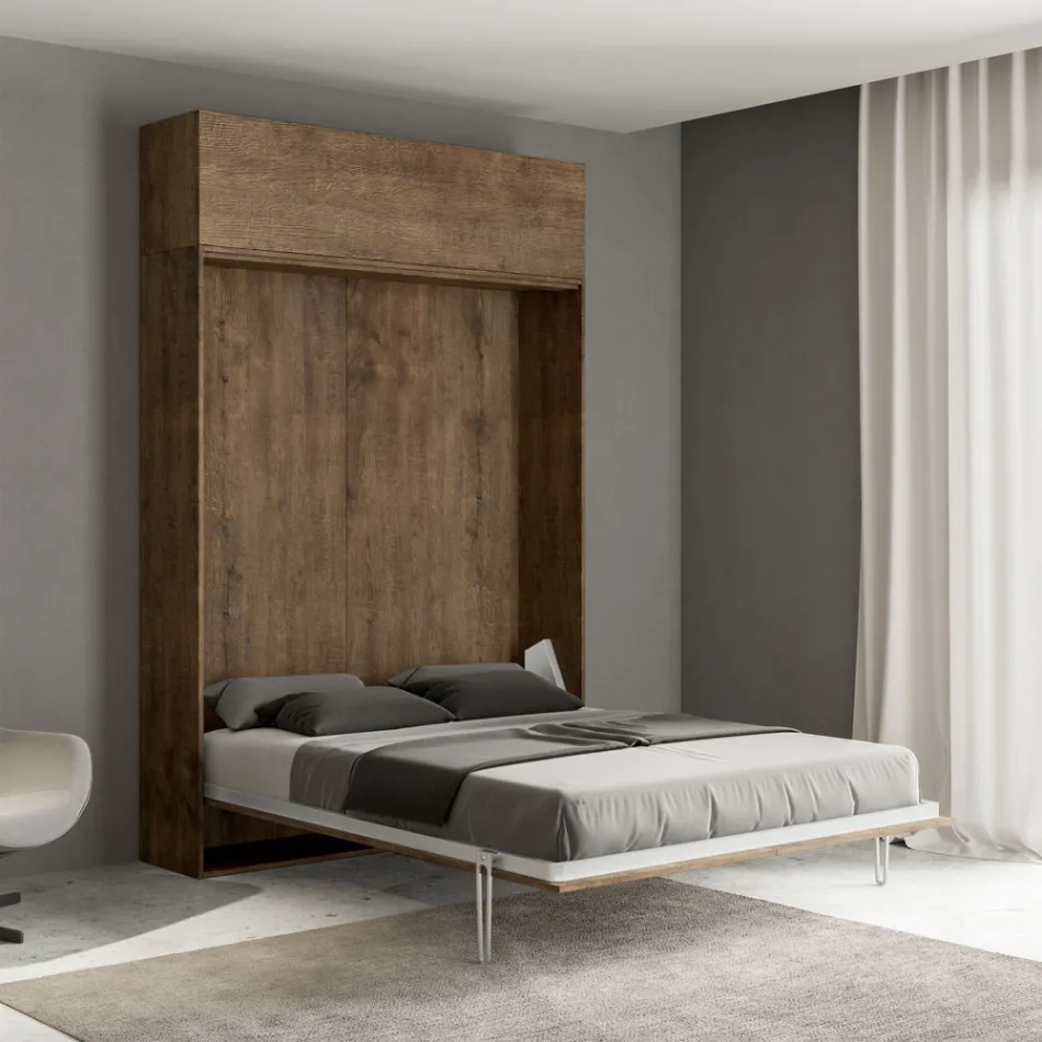 Vertical Foldaway French Bed with Wall Unit - Magicompare Viadurini