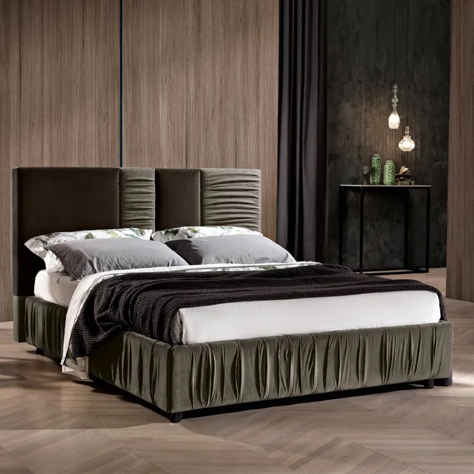 Modern Upholstered Double Bed with Folds or Quilted Design - Thomas Viadurini