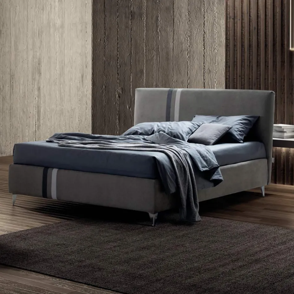 Double Bed 160x190 with 2 Two-Tone Vertical and Parallel Stripes - Paolo Viadurini