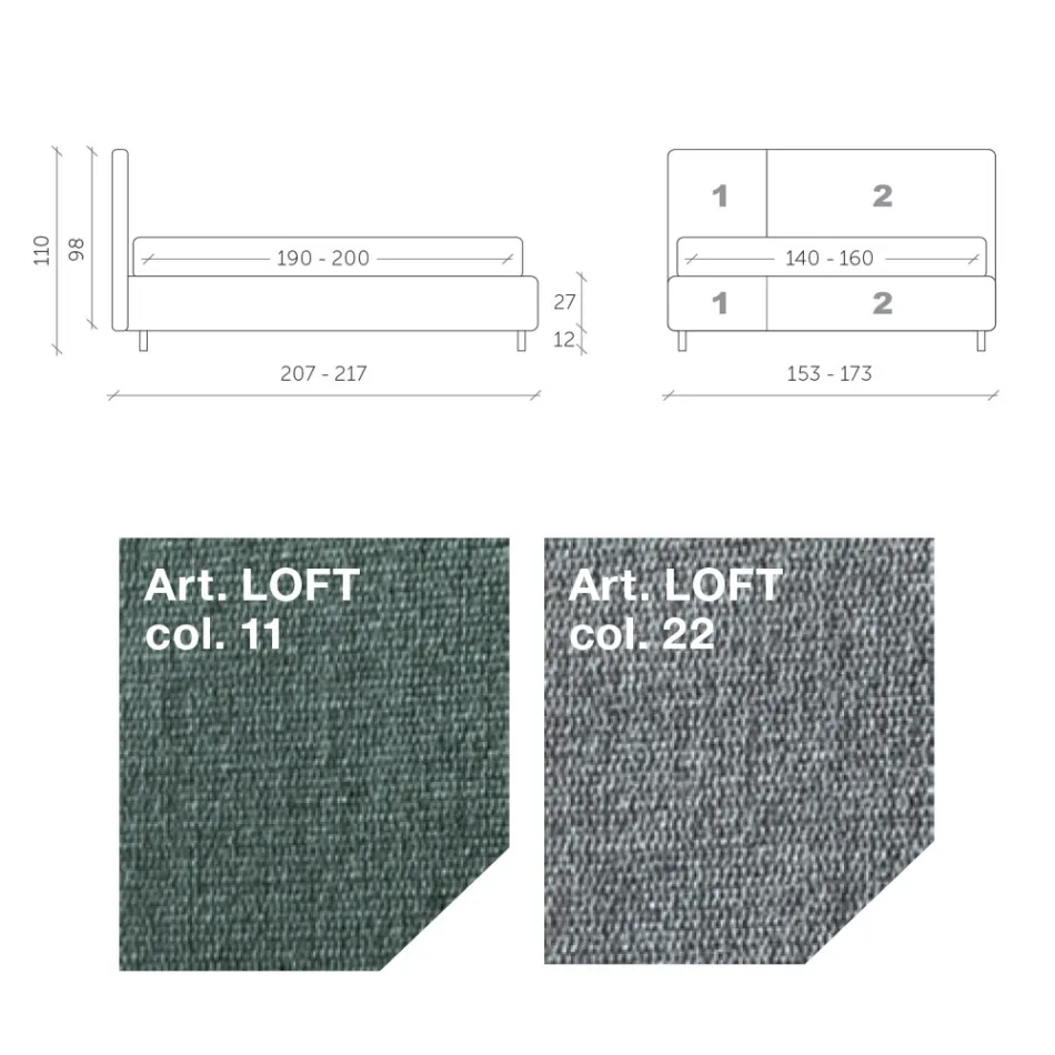 Double Bed 160x190 with Asymmetric Two-Tone Finish - Jasmine Viadurini