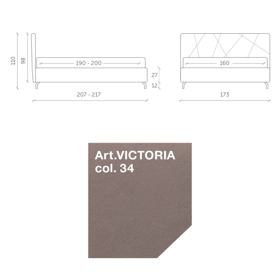 Double Bed 160x190 with Geometric Quilting - Ciottolino Viadurini