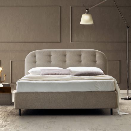 Double Bed 160x190 with Curved Lines and Buttons Made in Italy - Oriente Viadurini