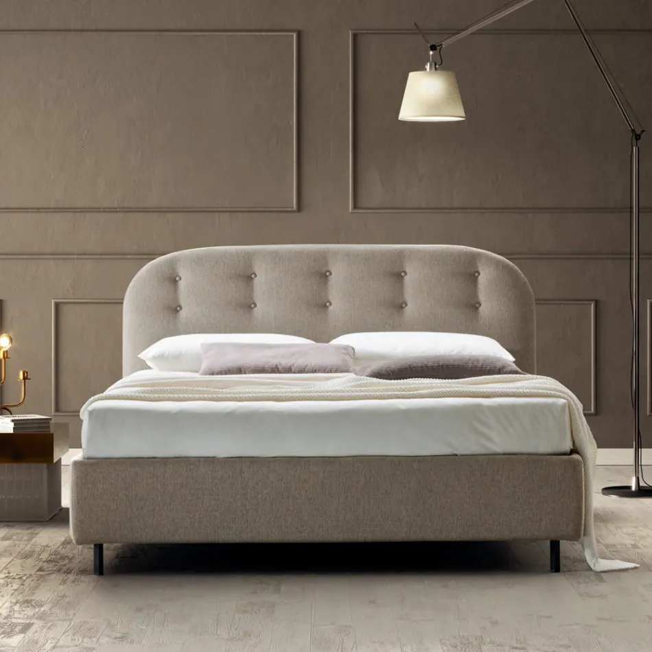 Double Bed 160x190 with Curved Lines and Buttons Made in Italy - Oriente Viadurini