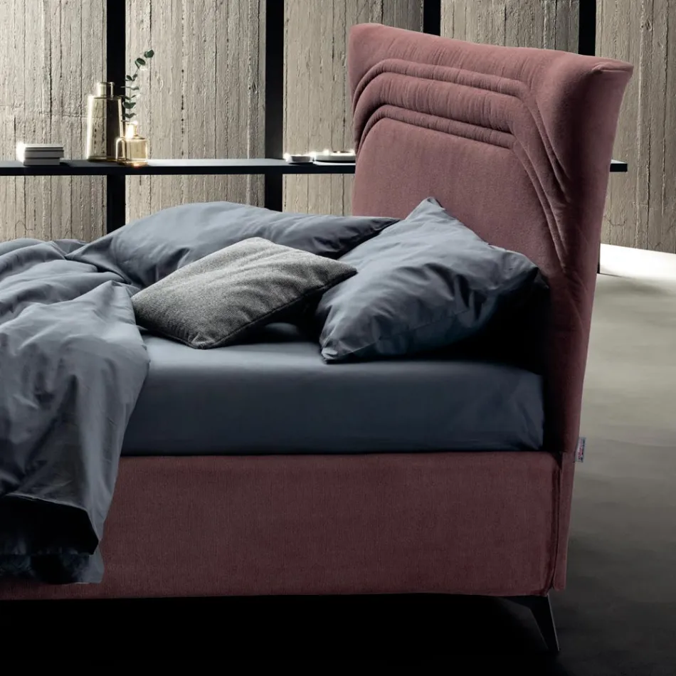 Double Bed 160x190 with Curved Lines and Double Quilted Band - Gioie Viadurini