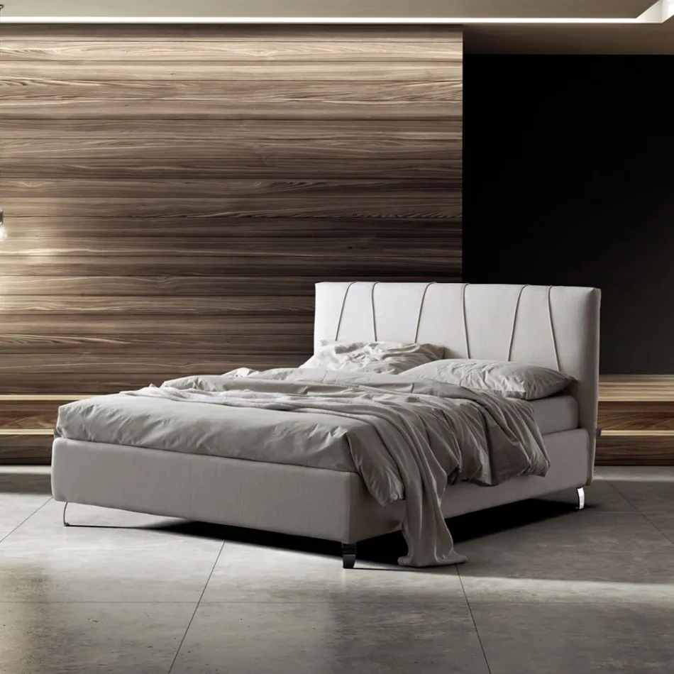Double Bed 160x190 with Oblique Corded Profiles in the Headboard - Euforie Viadurini