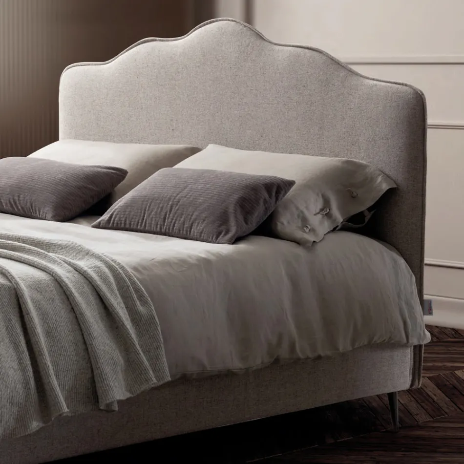 Double Bed 160x190 with Perimeter Ruffle Headboard Made in Italy - Rest Viadurini