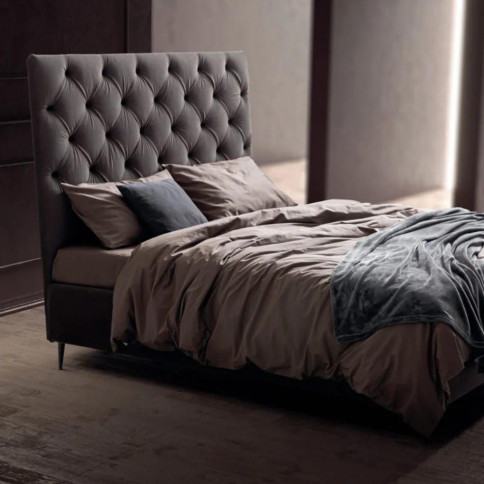 Double Bed 160x190 with High and Quilted Headboard Made in Italy - Sallie Viadurini