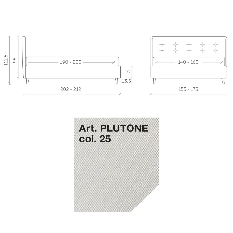 Double Bed 160x190 in Fabric with Headboard with Buttons Made in Italy - Dreams Viadurini