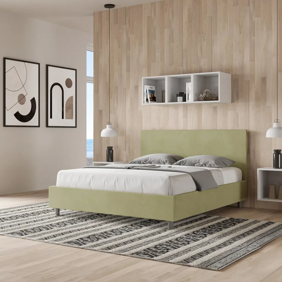 Double Bed 160x200 cm with Microfiber Headboard Made in Italy - Pallone Viadurini