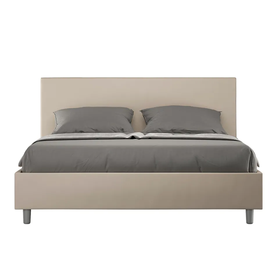 Double Bed 160x200 cm with Faux Leather Headboard Made in Italy - Pallone Viadurini