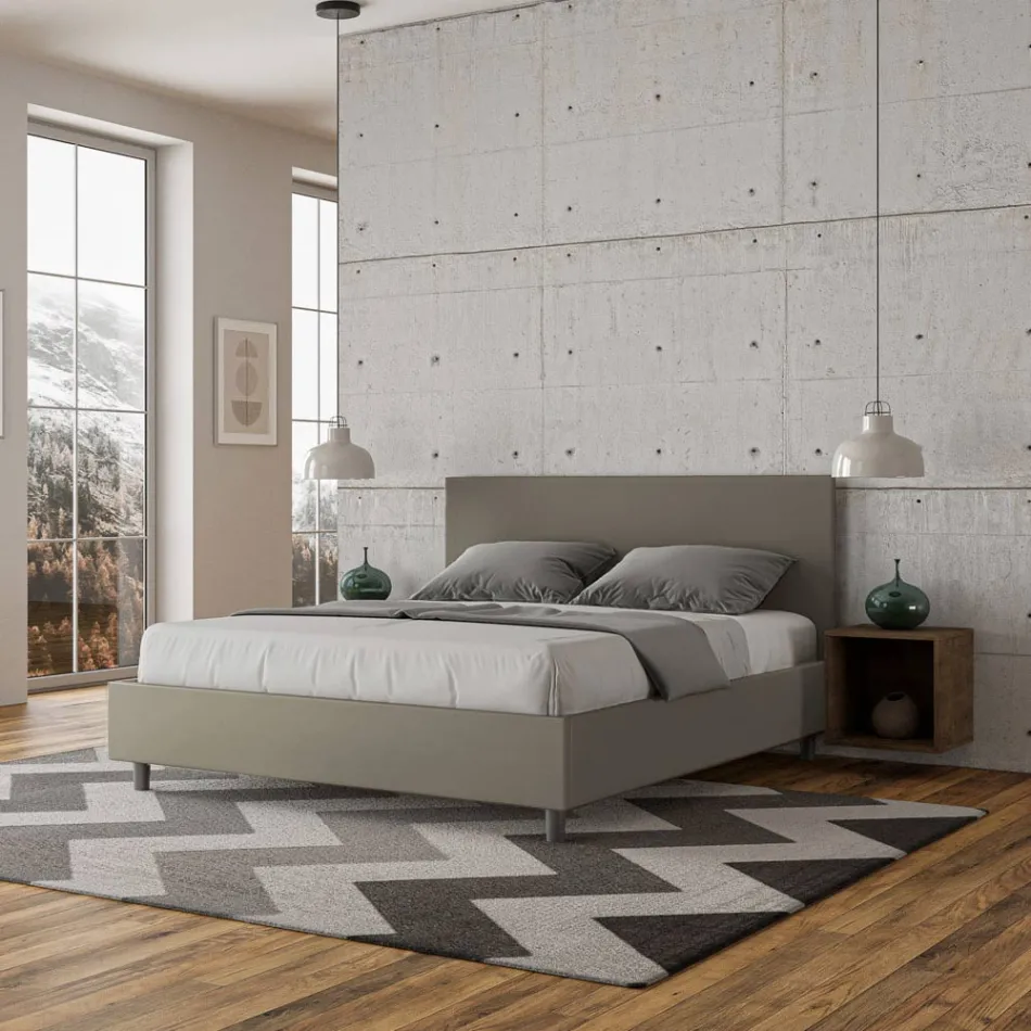 Double Bed 160x200 cm with Faux Leather Headboard Made in Italy - Pallone Viadurini