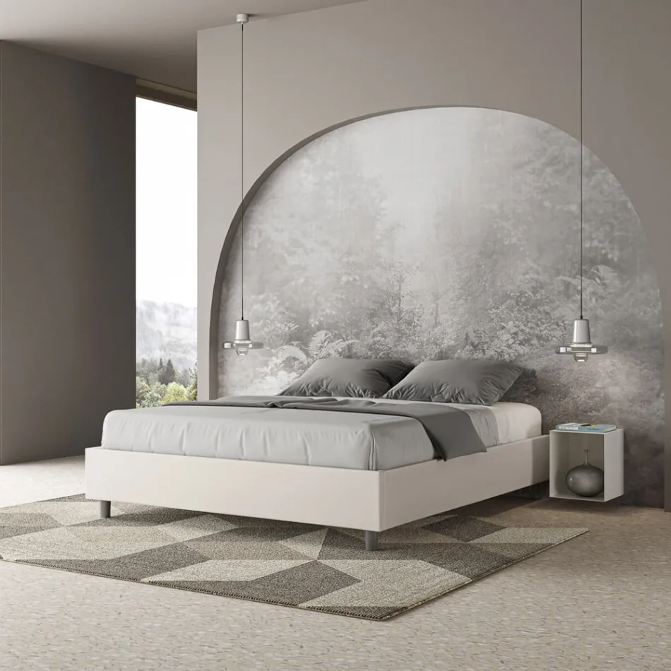 160x200 cm Double Bed Upholstered in Faux Leather Made in Italy - Athlete Viadurini
