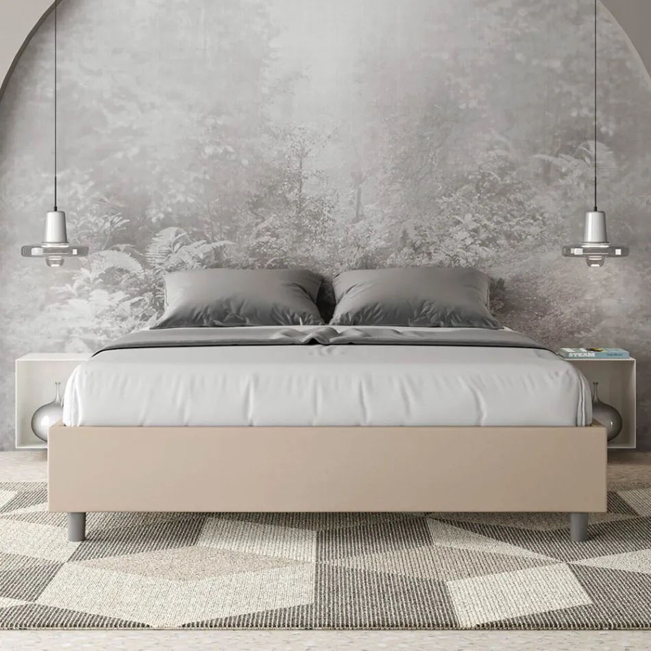 160x200 cm Double Bed Upholstered in Faux Leather Made in Italy - Athlete Viadurini