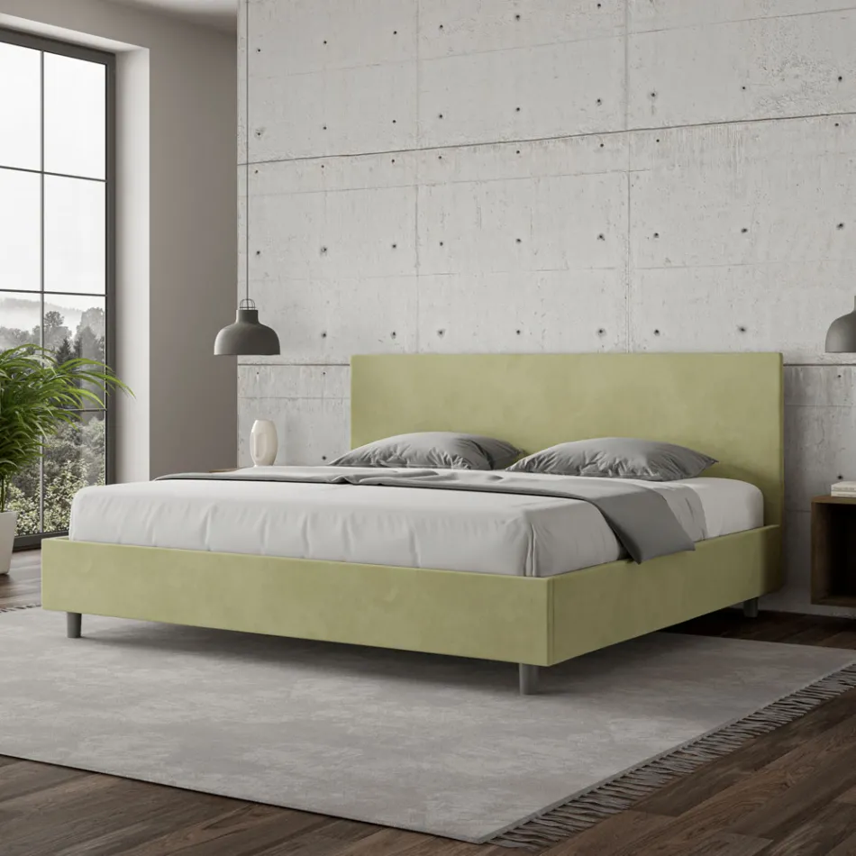Double Bed 180x200 cm with Microfiber Headboard Made in Italy - Pallone Viadurini
