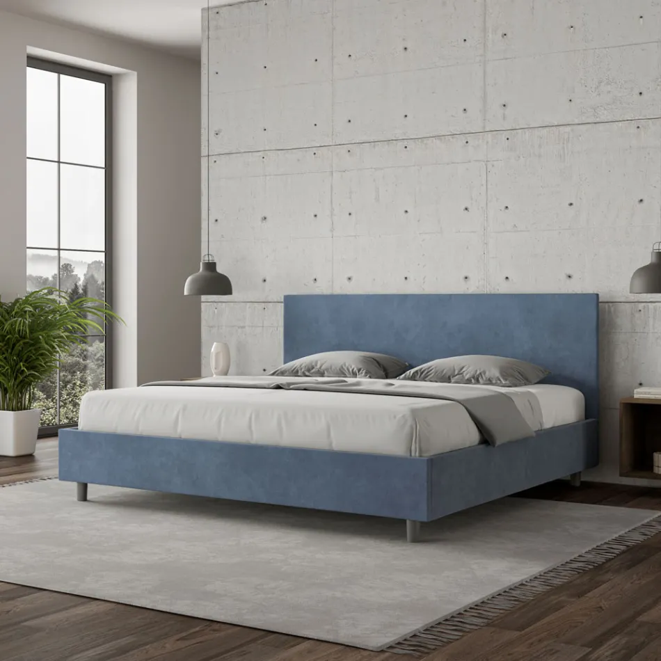 Double Bed 180x200 cm with Microfiber Headboard Made in Italy - Pallone Viadurini
