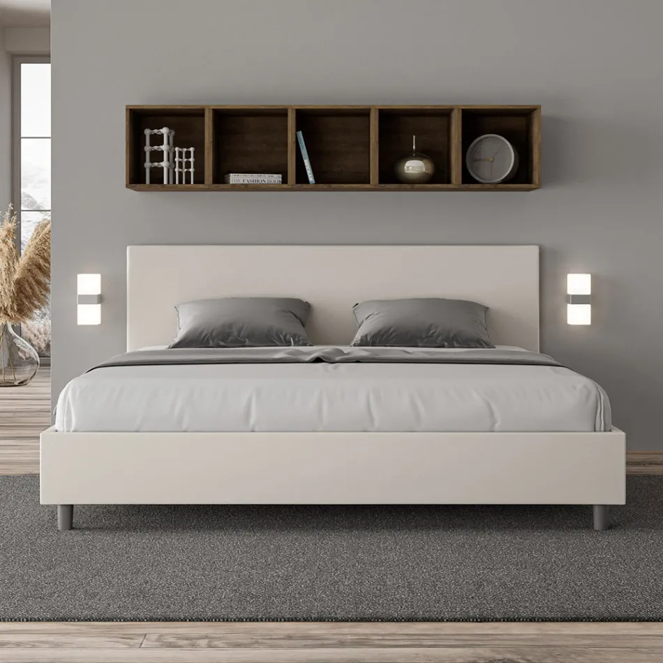 Double Bed 180x200 cm with Faux Leather Headboard Made in Italy - Pallone Viadurini