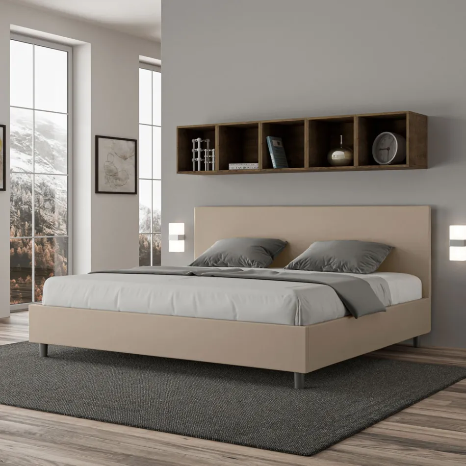 Double Bed 180x200 cm with Faux Leather Headboard Made in Italy - Pallone Viadurini