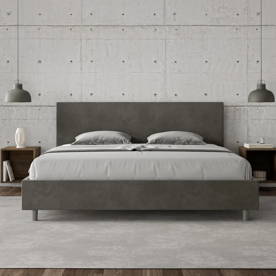 Double Bed 190x200 cm with Microfiber Headboard Made in Italy - Pallone Viadurini