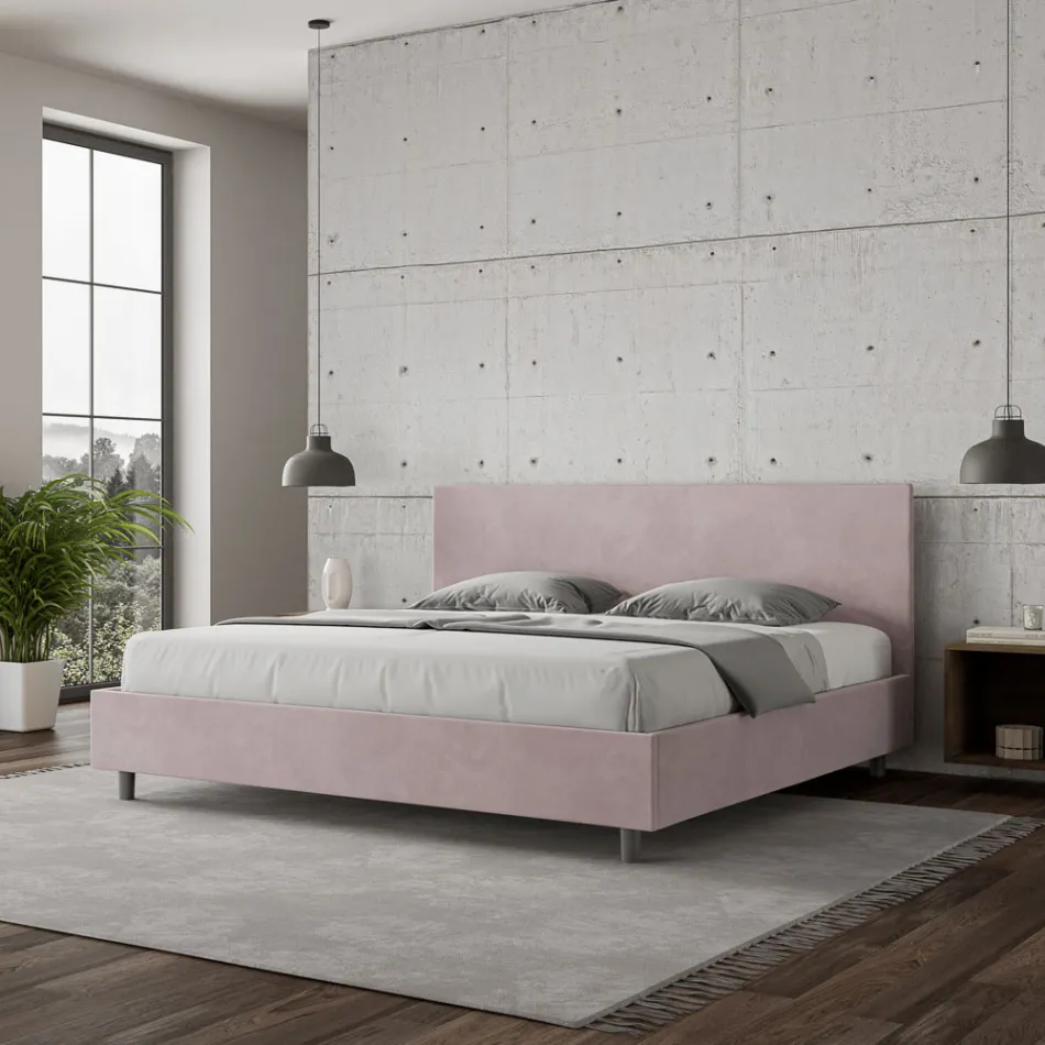 Double Bed 190x200 cm with Microfiber Headboard Made in Italy - Pallone Viadurini