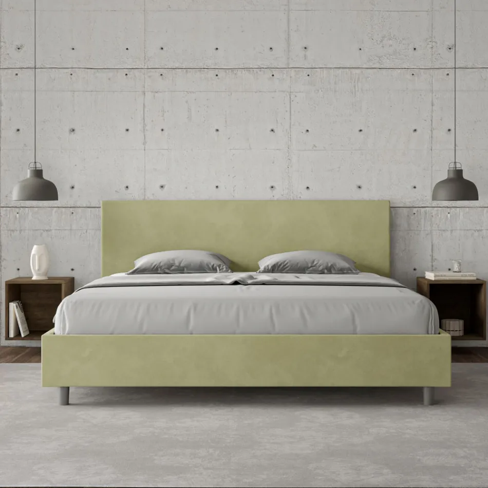 Double Bed 200x200 cm with Microfiber Headboard Made in Italy - Pallone Viadurini