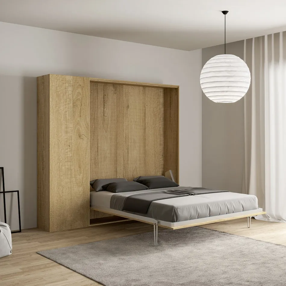 Vertical Foldaway Double Bed with Column - Magicompare Viadurini