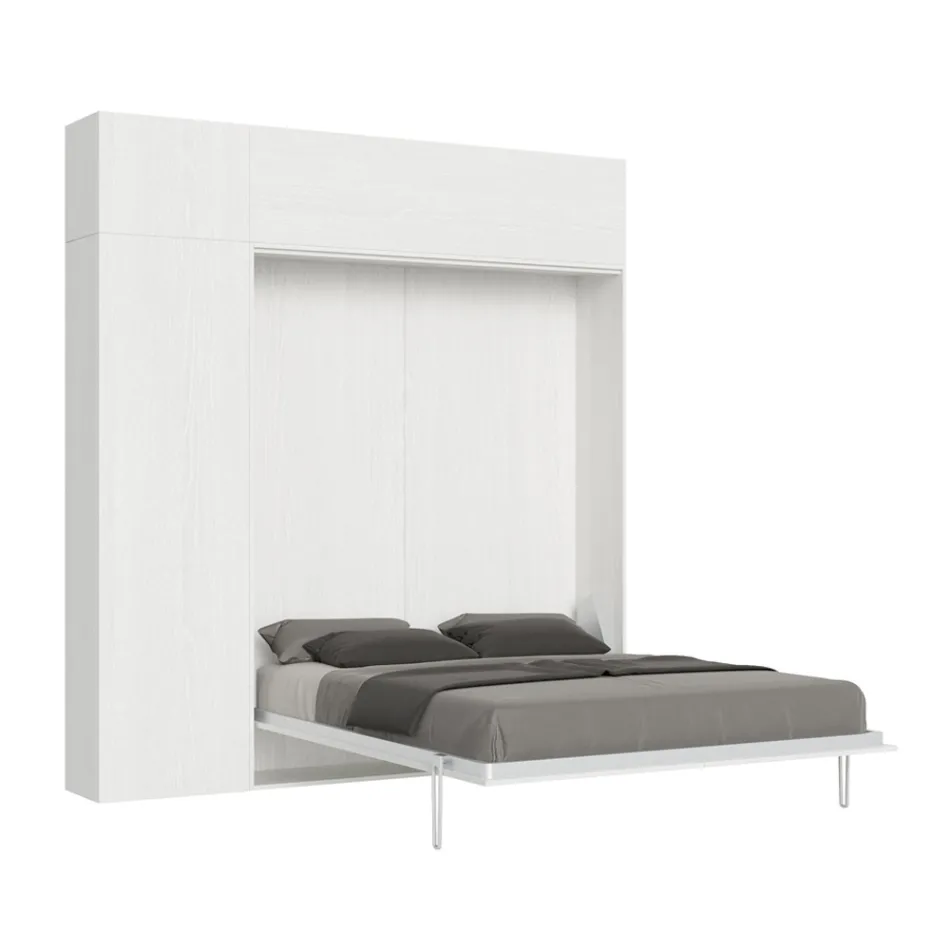 Vertical Foldaway Double Bed with Wall Unit and Column - Magicompare Viadurini
