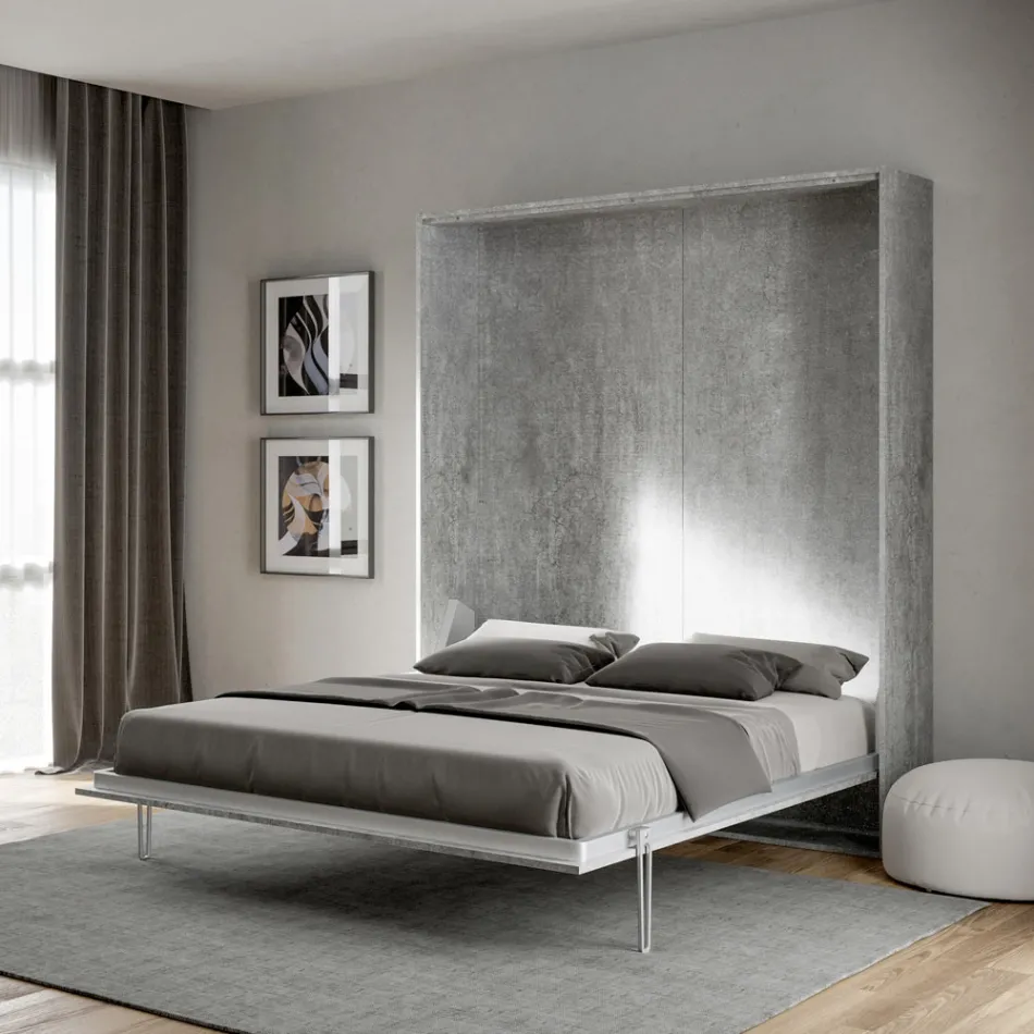 Vertical Foldaway Double Bed in Different Finishes - Magicompare Viadurini