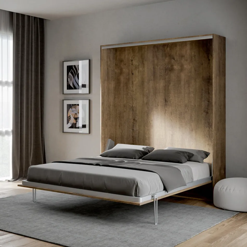 Vertical Foldaway Double Bed in Different Finishes - Magicompare Viadurini