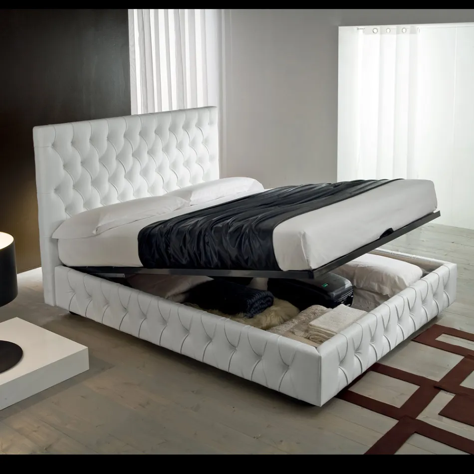 Capitonné Double Bed with Optional Storage Made in Italy - Sciocco Viadurini
