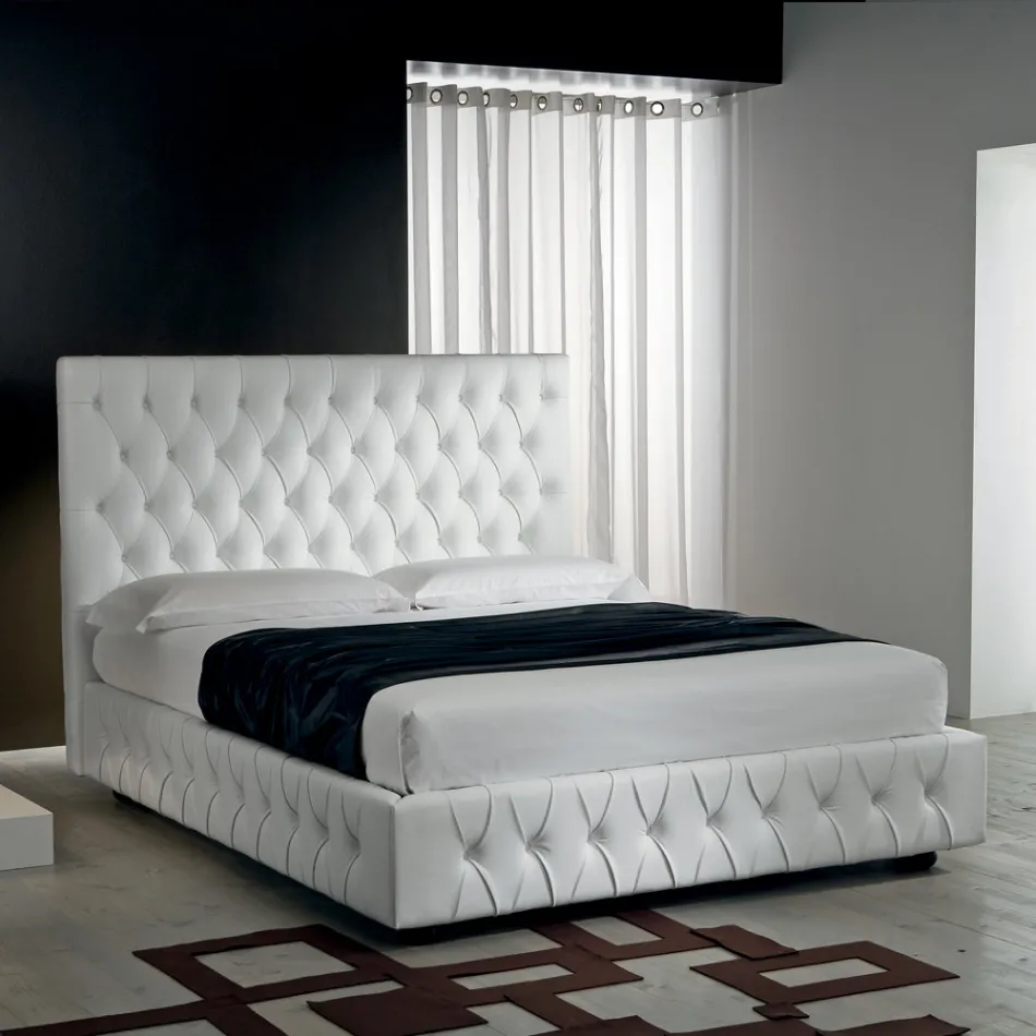 Capitonné Double Bed with Optional Storage Made in Italy - Sciocco Viadurini