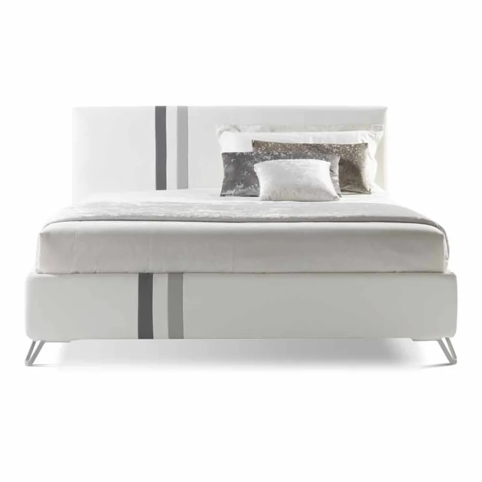 Double bed with padded drawer in eco-leather Made in Italy - Paolo Viadurini