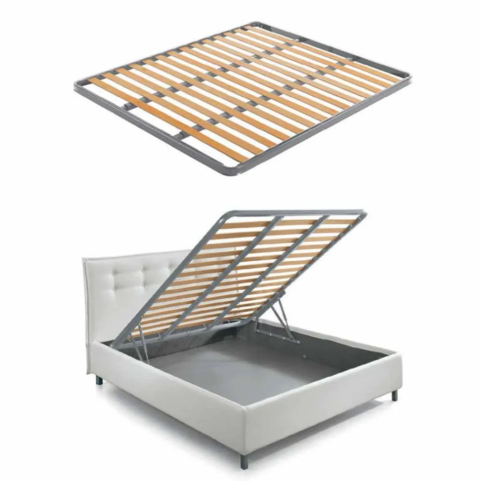 Double Bed with Padded Container Faux Leather Made in Italy - Mask Viadurini