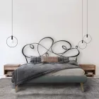 Double bed with padded bed frame and iron headboard - Nebbia Viadurini