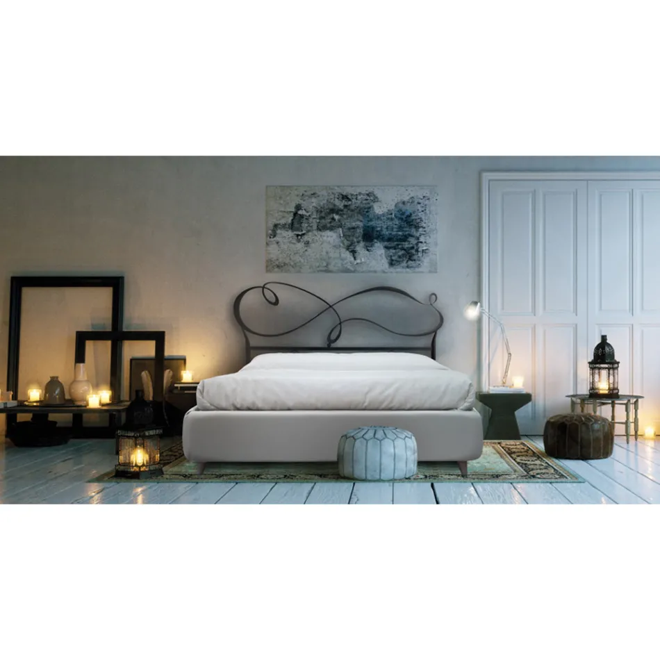 Double bed with upholstered bed frame in different finishes Made in Italy - Design Viadurini