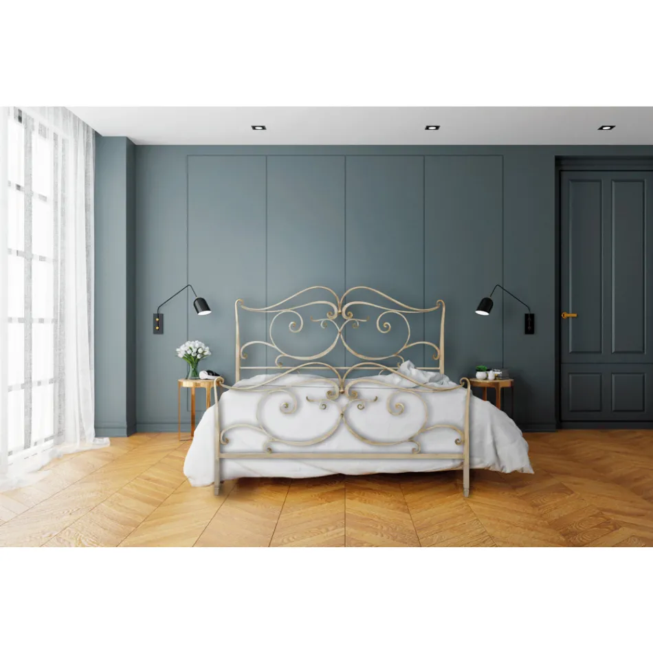 Double bed with coordinated iron footboard Made in Italy - Penny Viadurini