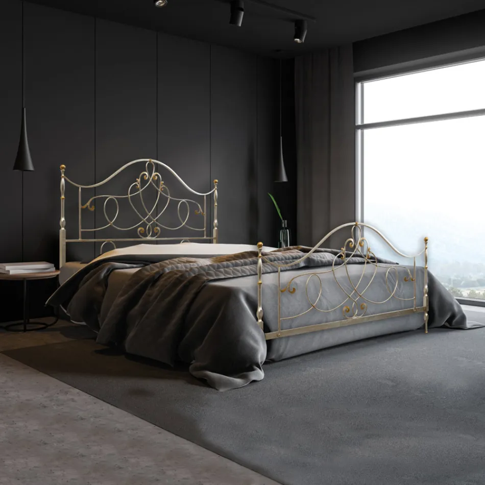 Double bed with coordinated footboard in different finishes - Size Viadurini