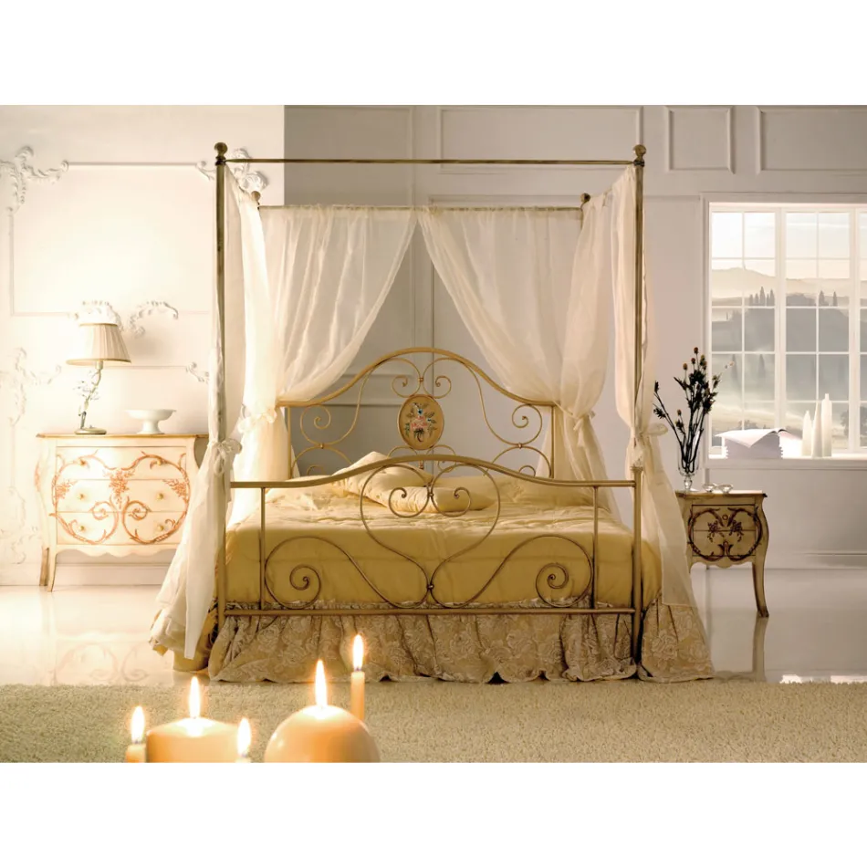 Double bed with coordinated tubular iron footboard Made in Italy - Chic Viadurini