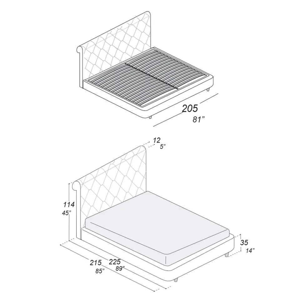 Double Bed with Wooden Structure Covered in Polyurethane - Overturned Viadurini