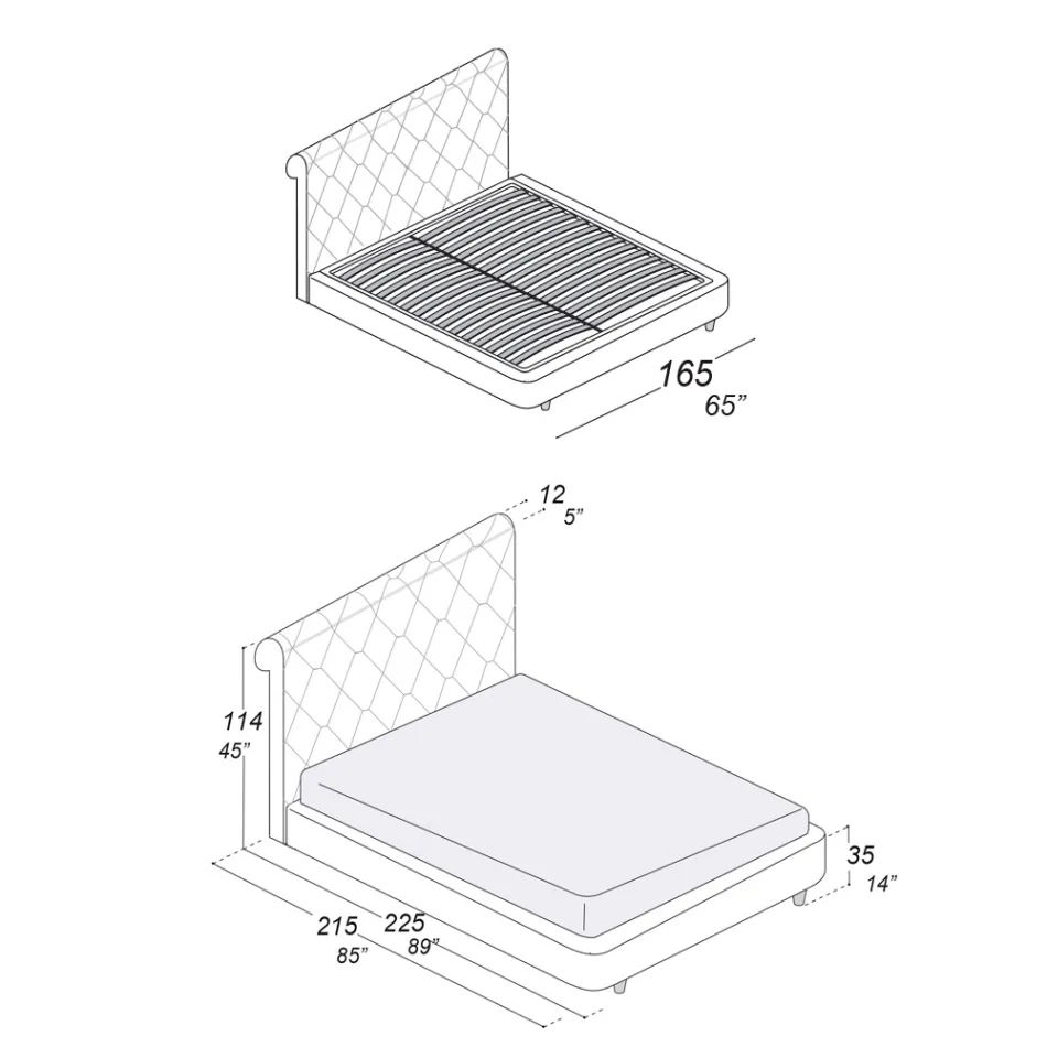 Double Bed with Wooden Structure Covered in Polyurethane - Overturned Viadurini