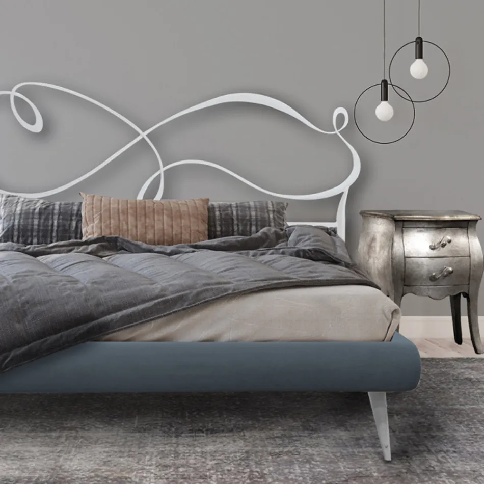 Double bed with iron headboard, 2 bedside tables and mattress - Design Viadurini