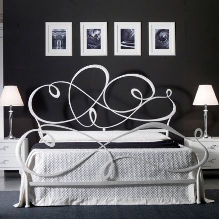 Double Bed with Solid Iron Headboard Made in Italy - Nebbia Viadurini