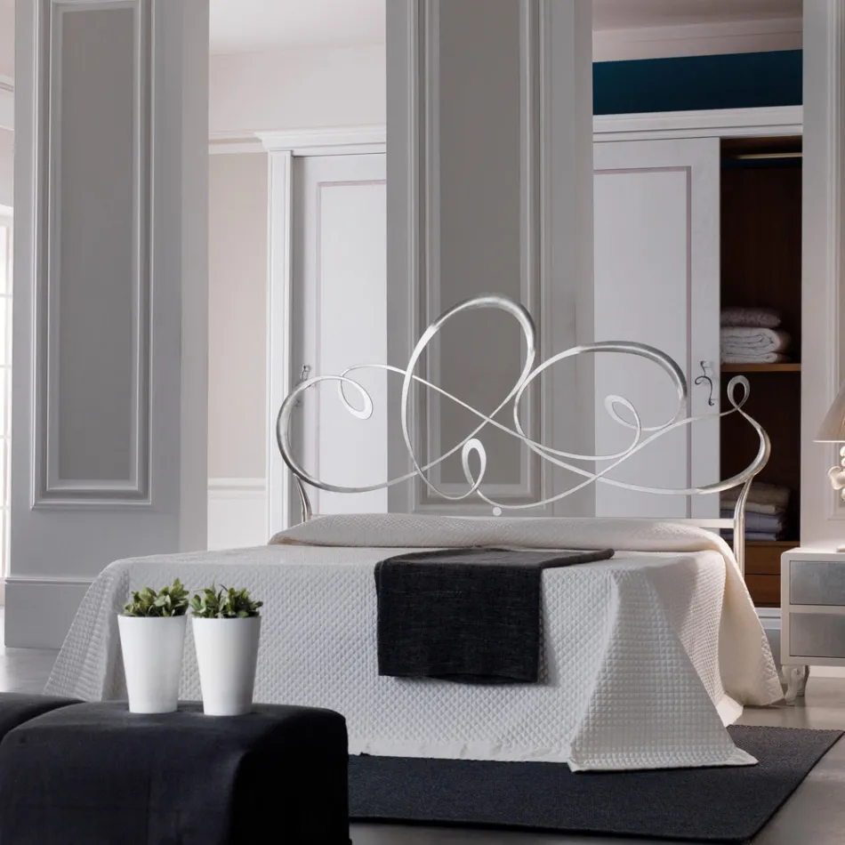 Double bed with solid iron headboard Made in Italy - Nebbia Viadurini