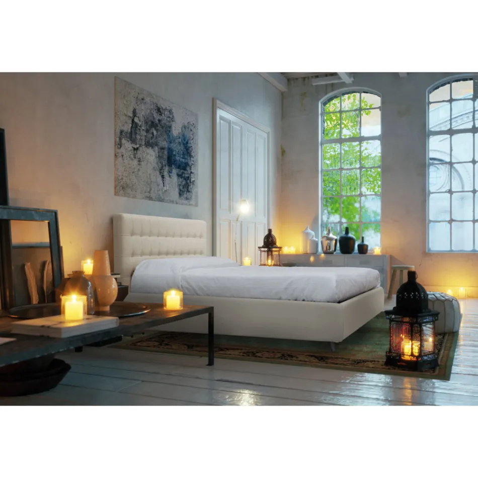 Double bed with headboard in eco-leather or fabric Made in Italy - Buddy Viadurini