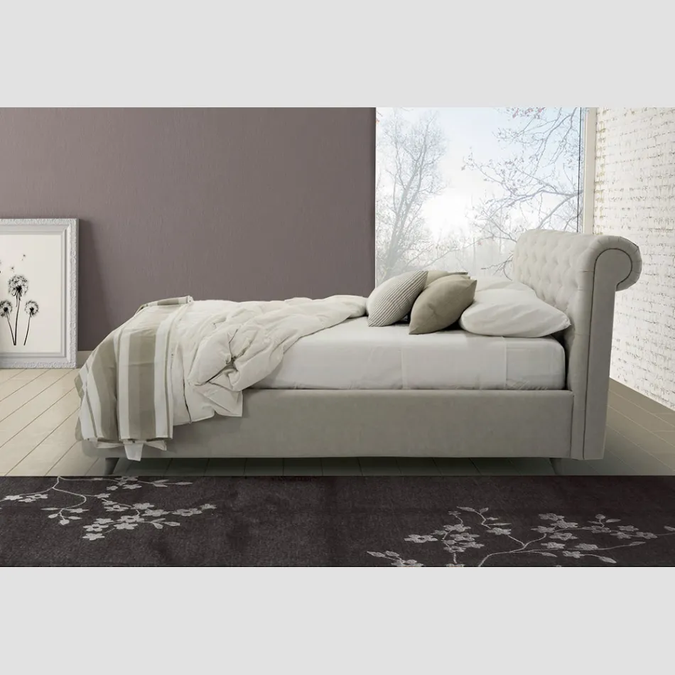Upholstered Design Double Bed with Made in Italy Storage Unit - Scarpetta Viadurini