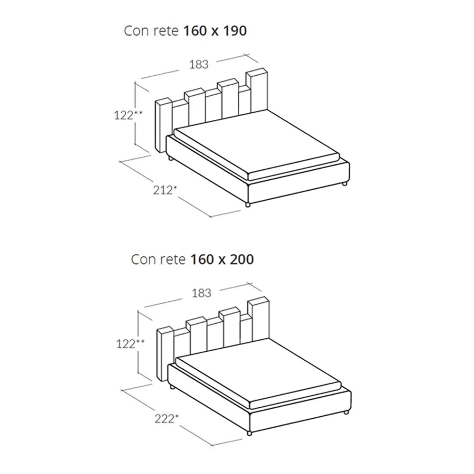 High Quality Modern Upholstered Design Double Bed in Blue or Gray - Kenzo Viadurini