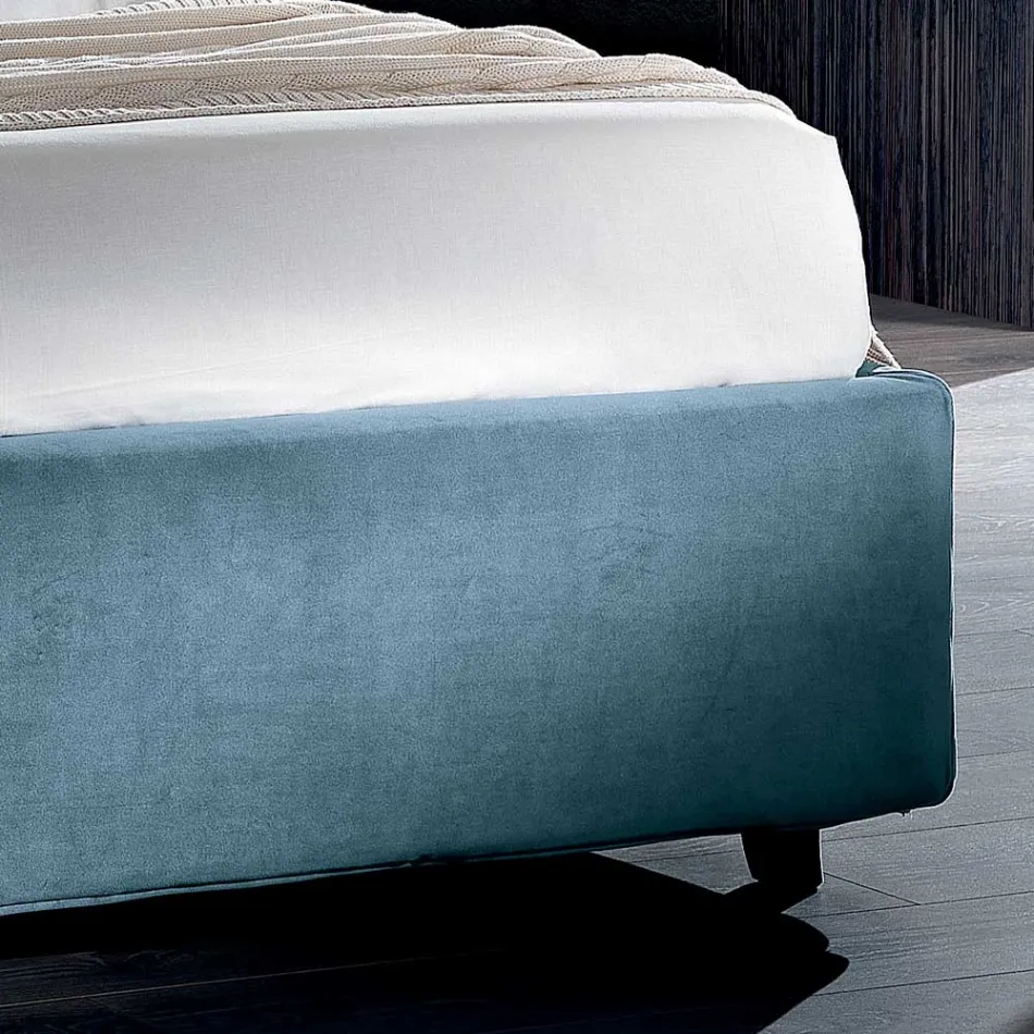 High Quality Modern Upholstered Design Double Bed in Blue or Gray - Kenzo Viadurini